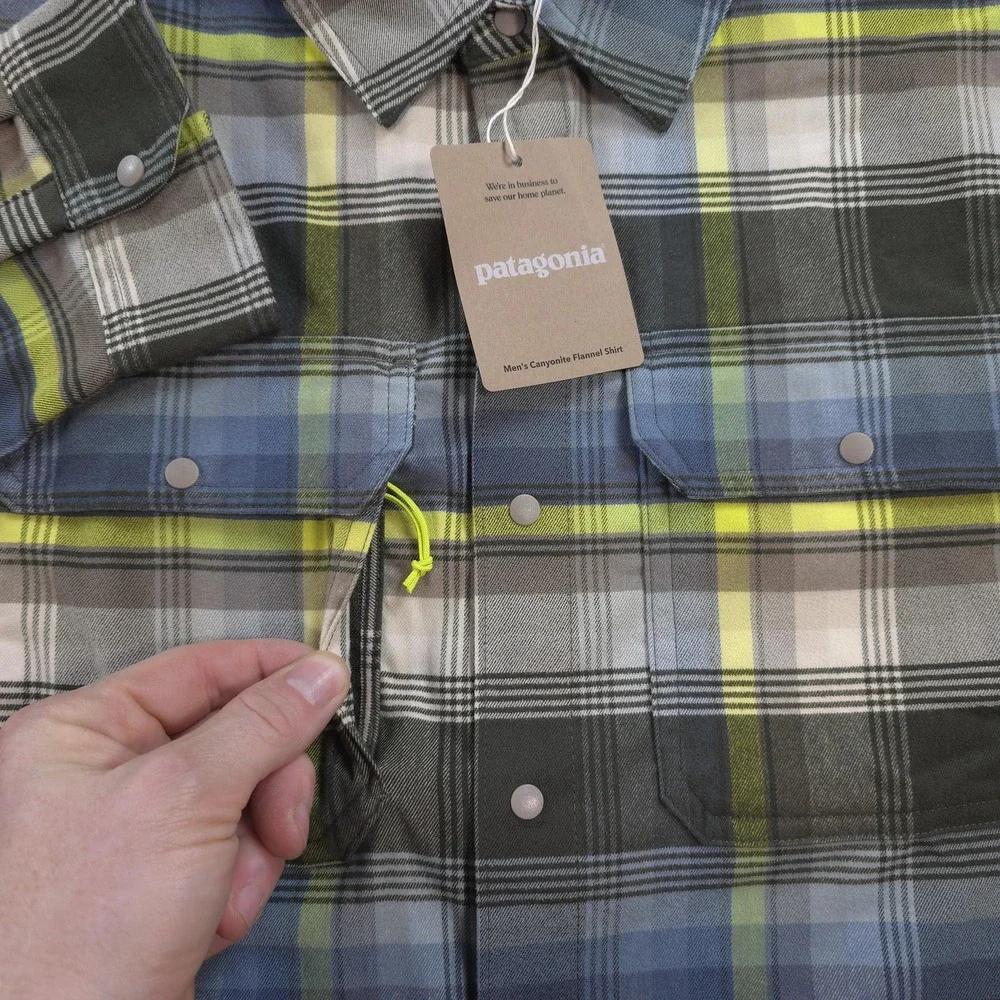 Patagonia Shirt Mens M Green Plaid Canyonite Flannel Stretch Snap Hiking Outdoor